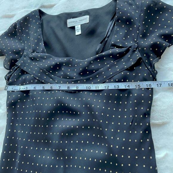 🔥Donna Ricco 10% Silk Black & Brown Polkadots Bias Cut Flutter Sleeve Dress - Picture 11 of 16